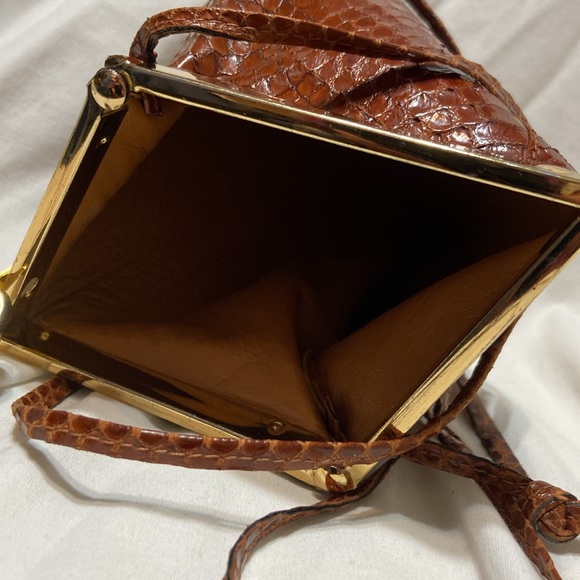 Vintage Small Dark Brown Snake Skin Evening Purse W/Thin Strap Metal hardware - Picture 8 of 12